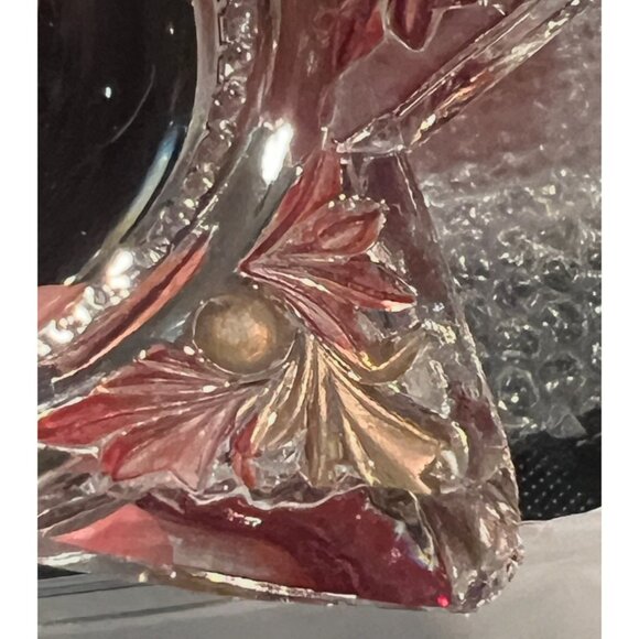 Antique Victorian Star Shaped Glass Paperweight Red & Gold Floral Accents READ - Picture 8 of 10